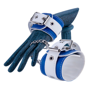 Set di manette morbide regolabili blu e bianche per bondage SM