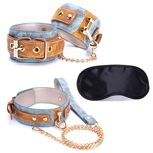 Avanzato 3PCS Denim Blue BDSM Restraint Fetish Foot Cuffs Restraint Bondage Set fetish per gioco femminile