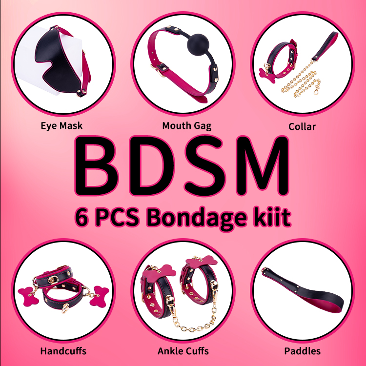 6-teiliges lila und schwarzes BDSM-Bondage-Set f&uuml;r Erwachsene, Cosplay, 6-teilige Kollektion f&uuml;r Flirt- und SM-Abenteuer von Paaren