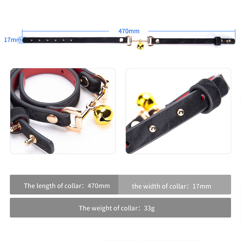 Trendy Little Bell Tame zwarte PU lederen ijzeren halsband met verstelbare gesp gotische BDSM bondage choker ketting voor koppels