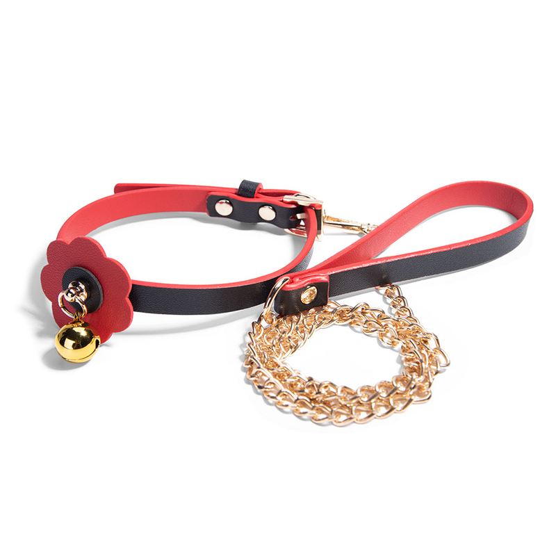 Luxuri&ouml;ses rotes Halsband mit Leine und Gl&ouml;ckchen f&uuml;r Sexspiele mit Bondage-Fesseln f&uuml;r Erwachsene