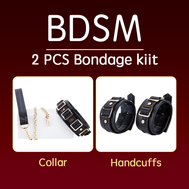 Set di bondage SM in pelle PU da 2 pezzi, giocattoli di ritenuta erotici, tra cui manette e collare per flirtare per giochi BDSM per adulti