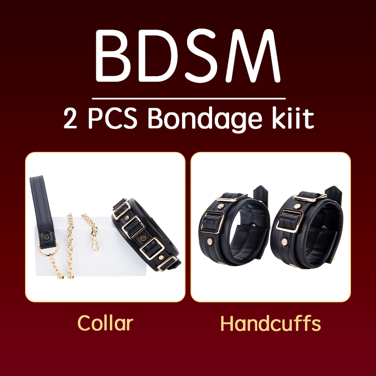 Set di bondage SM in pelle PU da 2 pezzi, giocattoli di ritenuta erotici, tra cui manette e collare per flirtare per giochi BDSM per adulti