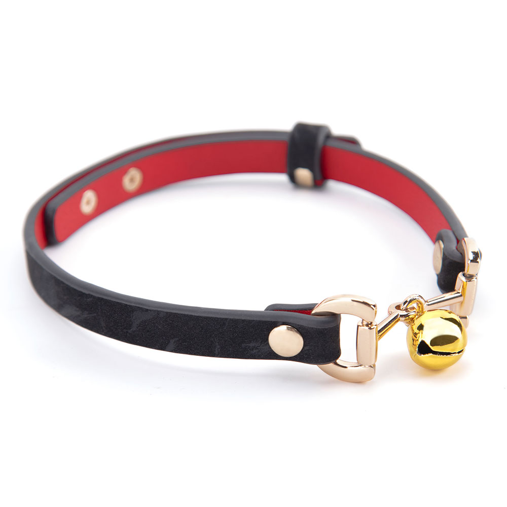 Trendy Little Bell Tame zwarte PU lederen ijzeren halsband met verstelbare gesp gotische BDSM bondage choker ketting voor koppels