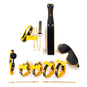 6PCS geel en zwart BDSM volwassen cosplay bondageset 6-delige collectie voor flirt- en SM-avonturen voor koppels