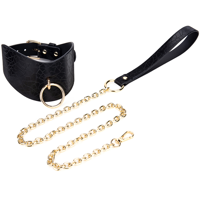 Royal Design PU-lederen SM-halsband met voering van neopreen en metalen kettingriem Zachte BDSM-bondageuitrusting voor slavenrollenspel