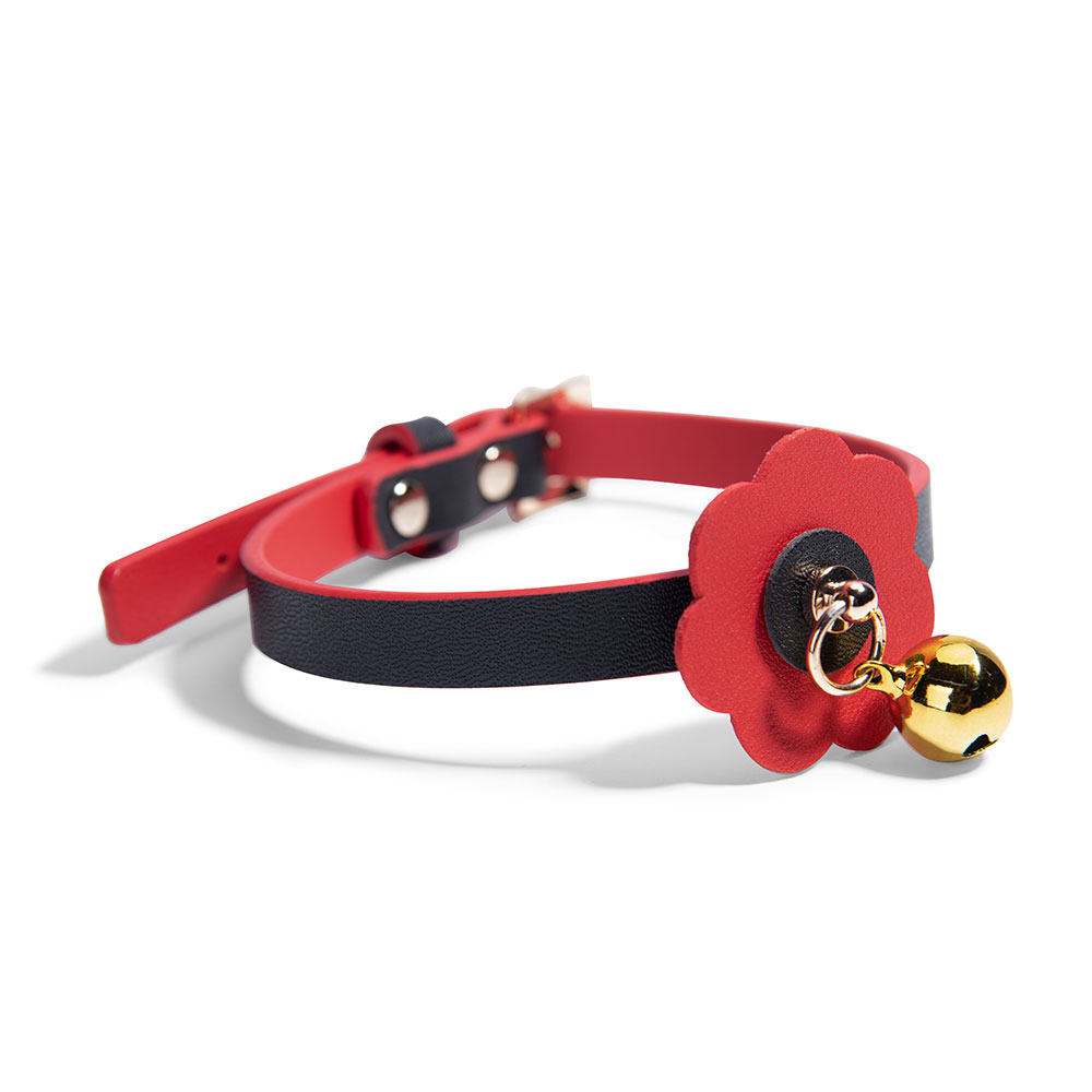 Luxuri&ouml;ses rotes Halsband mit Leine und Gl&ouml;ckchen f&uuml;r Sexspiele mit Bondage-Fesseln f&uuml;r Erwachsene