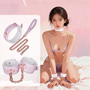 Set bondage BDSM in pelle di alta qualit&agrave; da 2 pezzi, collare con manette e catena, giocattoli erotici per adulti e coppie