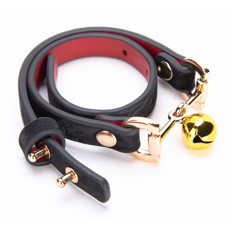 Trendy Little Bell Tame zwarte PU lederen ijzeren halsband met verstelbare gesp gotische BDSM bondage choker ketting voor koppels