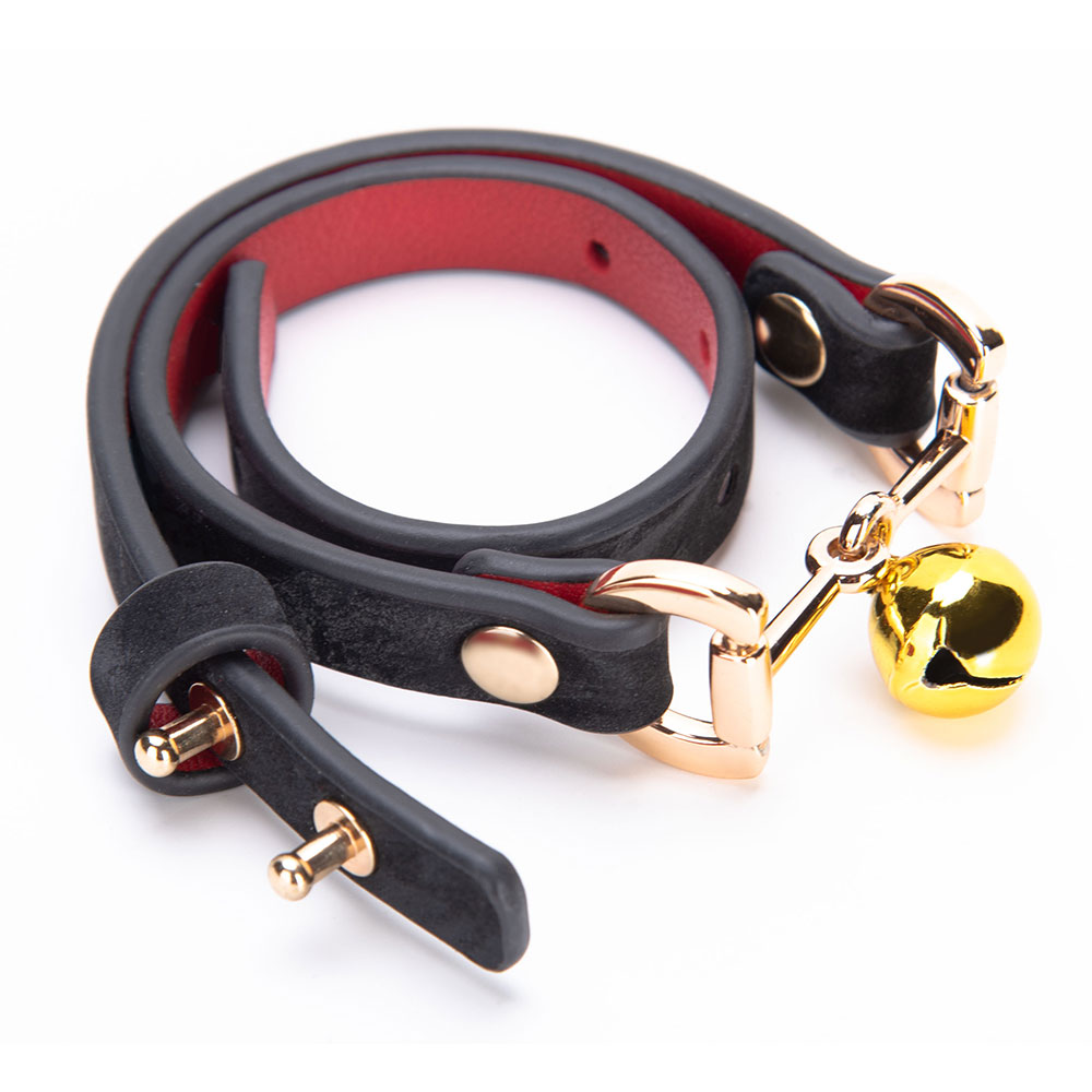 Trendy Little Bell Tame zwarte PU lederen ijzeren halsband met verstelbare gesp gotische BDSM bondage choker ketting voor koppels