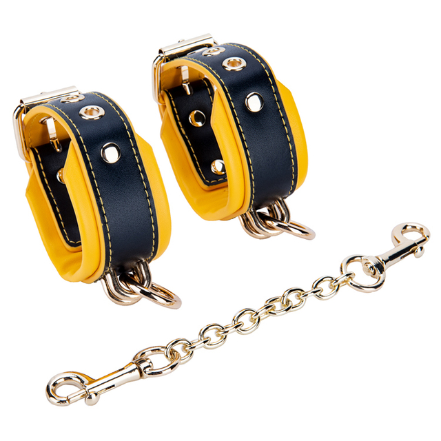 성인 2PCS 노란색과 검은 색 BDSM SM 속박 키트 섹시한 커플 게임 및 속박 페티쉬 플레이를위한 초커 및 수갑 세트