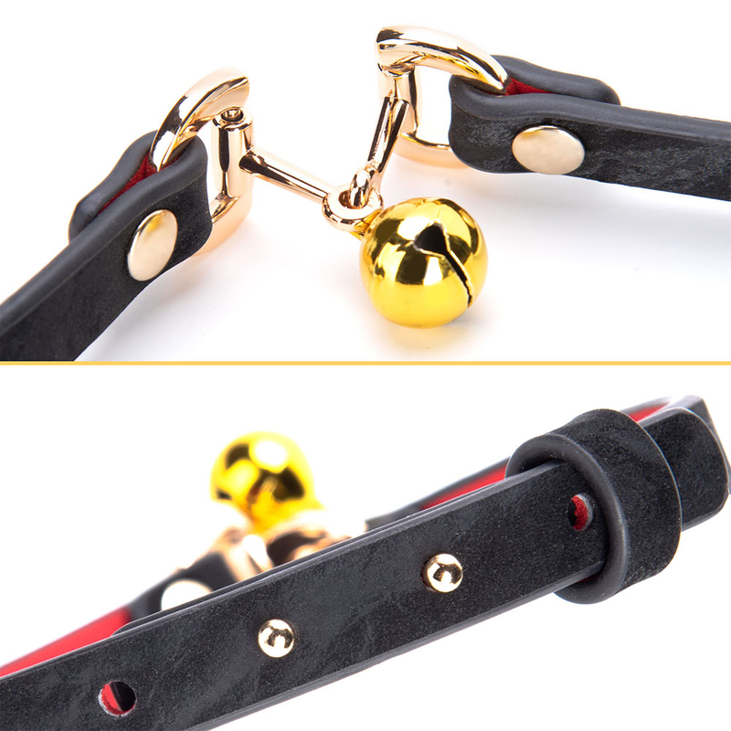 Trendy Little Bell Tame zwarte PU lederen ijzeren halsband met verstelbare gesp gotische BDSM bondage choker ketting voor koppels