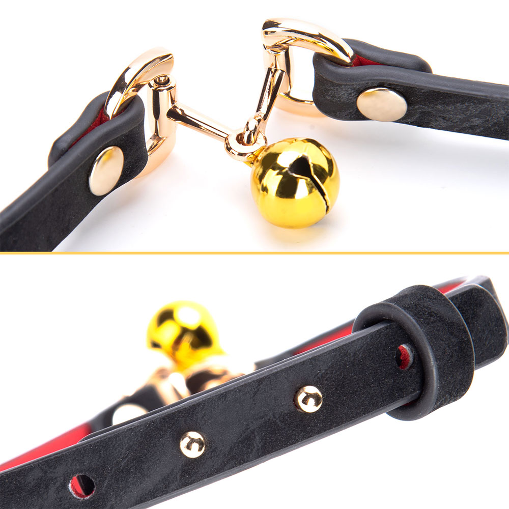 Trendy Little Bell Tame zwarte PU lederen ijzeren halsband met verstelbare gesp gotische BDSM bondage choker ketting voor koppels