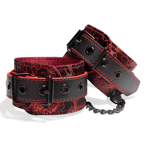 SM-Bondage-Handschellen aus PU-Leder, schwarz und rot, ma&szlig;geschneidertes Leder-Sexspielzeug, chinesisches traditionelles Muster, Meisterwaffe f&uuml;r Paare