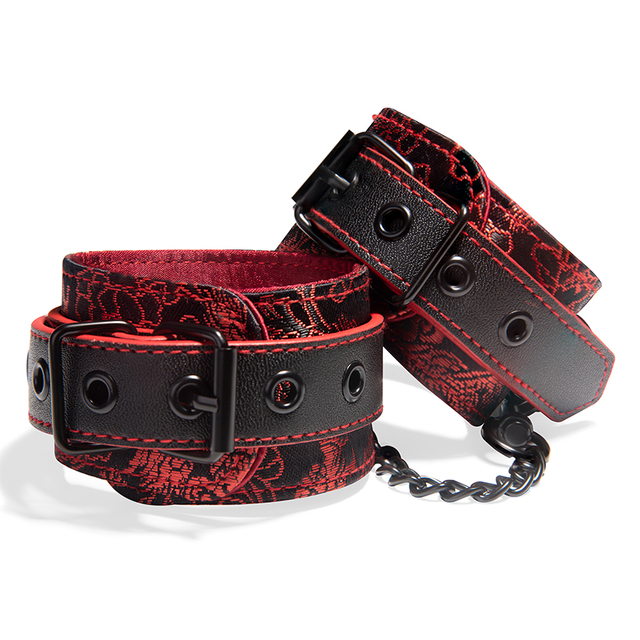 Manette in pelle PU Bondage SM Nero e rosso Giocattoli sessuali in pelle personalizzati Modello tradizionale cinese Arma del maestro per coppia