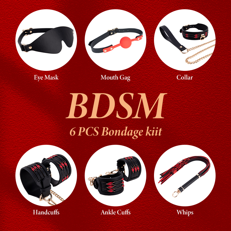 6-teiliges Leder-Bondage-Set f&uuml;r Frauen, Pl&uuml;sch-BDSM-Sexspielzeug-Set f&uuml;r Paare, SM-Erotikspiele