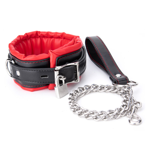 Nero e rosso con serratura Collare BDSM Collare e guinzaglio per bondage BDSM Set per donne Giochi di ruolo Giocattoli sessuali Restrizioni per schiavi regolabili Prodotti per adulti Collare per bondage SM per coppie